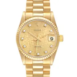 ROLEX PRESIDENT DATEJUST 31 MIDSIZE YELLOW GOLD DIAMOND DIAL LADIES WATCH 68278