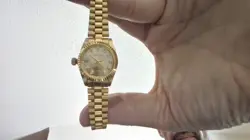 ROLEX LADIES DATEJUST  WHITE DIAMOND DIAL DIAMOND BEZEL 18K YELLOW GOLD
