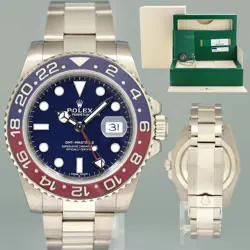 MINT PAPERS ROLEX GMT-MASTER II PEPSI WHITE GOLD BLUE DIAL 116719BLRO WATCH BOX