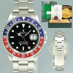 1998 PAPERS ROLEX GMT-MASTER 16700 PEPSI 40MM BLUE RED STEEL WATCH BOX