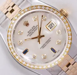 ROLEX DATEJUST 116233 18K GOLD 36MM DIAMOND SAPPHIRE BEZEL MOP DIAMOND DIAL