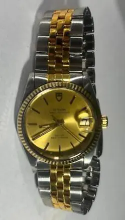 ROLEX TUDOR PRINCE OYSTERDATE SOLID GOLD BEZEL 75203N 34MM WATCH - NICE EX  !