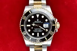 2014 ROLEX SUBMARINER DATE 18K YELLOW GOLD & STEEL BLACK CERAMIC BEZEL 116613LN