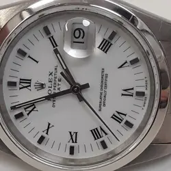 ROLEX DATE 34 MM STEEL OYSTER WHITE ROMAN AUTOMATIC WATCH 15200 W SERIES 1995
