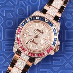 ROLEX GMT-MASTER II 40MM PAVE DIAL WATCH 126755SARU ROSE GOLD