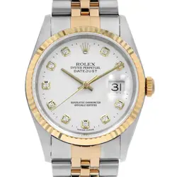 ROLEX DATEJUST 10P DIAMOND 16233G WHITE P NUMBER SECOND HAND MENS