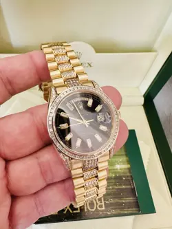 Men’s 18k YG Rolex Day Date President Ref 18038 With Diamonds In Box