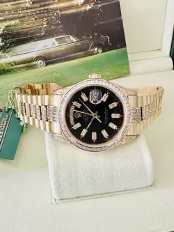 Men’s 18k YG Rolex Day Date President Ref 18038 With Diamonds In Box