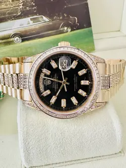 Men’s 18k YG Rolex Day Date President Ref 18038 With Diamonds In Box