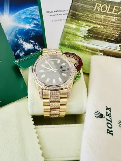 Men’s 18k YG Rolex Day Date President Ref 18038 With Diamonds In Box