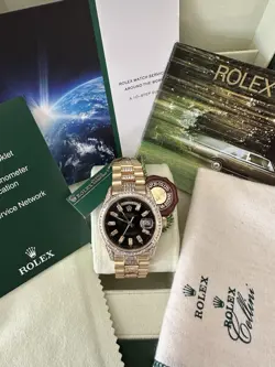 Men’s 18k YG Rolex Day Date President Ref 18038 With Diamonds In Box