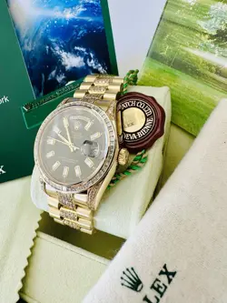 Men’s 18k YG Rolex Day Date President Ref 18038 With Diamonds In Box