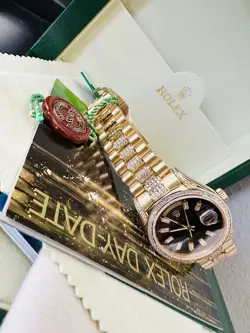 Men’s 18k YG Rolex Day Date President Ref 18038 With Diamonds In Box