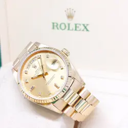 ROLEX 36MM 18K YELLOW GOLD CHAMPAGNE DIAMONDS DAY-DATE 18038 (R)