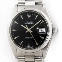 VINTAGE ROLEX OYSTER DATE PRECISION BLACK DIAL ORIGINAL 557 BRACELET WATCH 6694