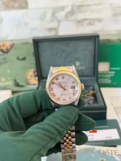 Full Set + Service Card + Full Service History 16233 Rolex Datejust Pyramid