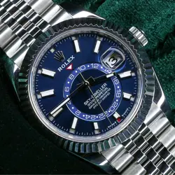 ROLEX SKY-DWELLER BLUE DIAL JUBILEE STAINLESS STEEL MINT COMPLETE SET 336934