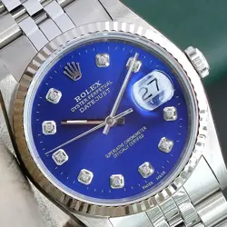 ~MENS ROLEX DATEJUST 18KW GOLD & STEEL BLUE  DIAL FLUTED BEZEL 36MM WATCH 16234