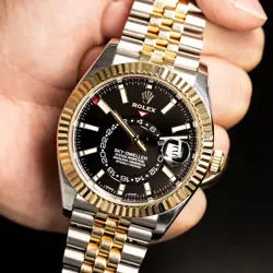 ROLEX 326933 SKY-DWELLER TWO TONE BLACK DIAL WATCH BOX AND PAPERS
