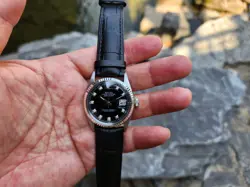 VINTAGE ROLEX DATEJUST 1601 WHITE GOLD& STAINLESS STEEL BLACK DIAMOND DIAL WATCH