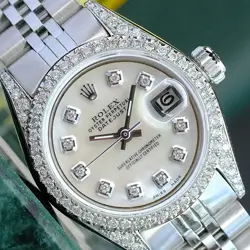 ~ROLEX LADIES DATEJUST 69174 WHITE GOLD STAINLESS STEEL WHITE DIAMOND DIAL BEZEL
