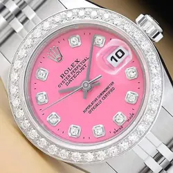 ROLEX LADIES DATEJUST 69174 PINK DIAL 18K WHITE GOLD STEEL DIAMOND JUBILEE WATCH