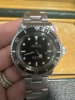 VINTAGE 1984 ROLEX SUBMARINER 5513 SILVER OYSTER BRACELET WITH BLACK BEZEL