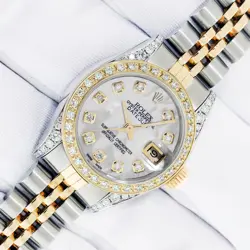 ROLEX LADY DATEJUST 26 MOP DIAMOND DIAL - STEEL AND 18K GOLD DIAMOND BEZEL WATCH