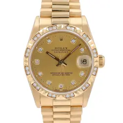 Rolex Datejust 31mm 18KY Gold Champagne Diamond Dial & Bezel President 68278