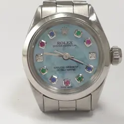 LADY ROLEX 26MM STAINLESS STEEL PEARL RAINBOW DIAL OYSTER PERPETUAL  6618