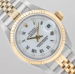 ROLEX LADIES DATEJUST 26MM TWO-TONE WHITE ROMAN DIAMOND FLUTED JUBILEE 79173