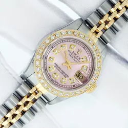 Rolex Lady DateJust Ice Pink Diamond Dial Steel -Yellow Gold Diamond Bezel Watch