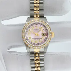 Rolex Lady DateJust Ice Pink Diamond Dial Steel -Yellow Gold Diamond Bezel Watch