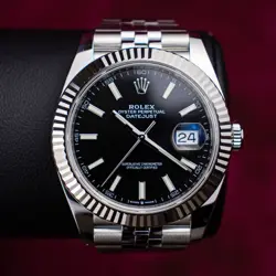 2024 ROLEX DATEJUST BLACK DIAL WHITE GOLD FLUTED BEZEL JUBILEE BRACELET 41MM