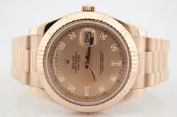 ROLEX DAY-DATE II SUNDUST DIAMOND DIAL 18K ROSE GOLD 41MM WATCH 218235