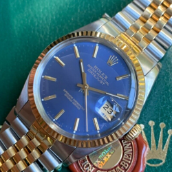 1987 ROLEX DATEJUST REF. 16013 BLUE DIAL 18K GOLD & STAINLESS STEEL WRISTWATCH