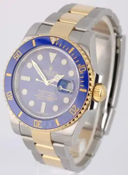 Rolex Submariner Date 18K Yellow Gold Steel BLUE 40mm 116613 Watch