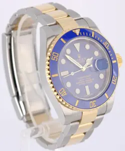 Rolex Submariner Date 18K Yellow Gold Steel BLUE 40mm 116613 Watch