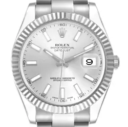 ROLEX DATEJUST II 41 SILVER DIAL STEEL WHITE GOLD MENS WATCH 116334 BOX CARD