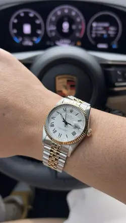 RARE VINTAGE ROLEX DATEJUST TWO TONE WHITE BUCKLEY DIAL  WATCH 16013