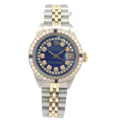 1975 ROLEX DATEJUST #6917 - LADIES 26MM BLUE DIAMOND DIAL & DIAMOND BEZEL JUBILE