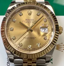 ROLEX DATEJUST 126333 41MM 18K YELLOW GOLD/STEEL CHAMPAGNE DIAMOND DIAL BOX/CARD