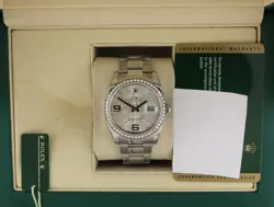 2010 ROLEX DATEJUST 116244 SILVER FLORAL DIAMOND BEZEL SS OYSTER W/ PAPERS 36MM