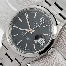ROLEX OYSTER PERPETUAL DATE 34MM BLACK INDEX DIAL STEEL OYSTER WATCH 15200