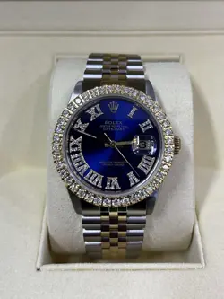 ROLEX DATEJUST  36MM TWOTONE WATCH BLUE DIAMOND DIAL & BEZEL JUBILEE BAND 16233