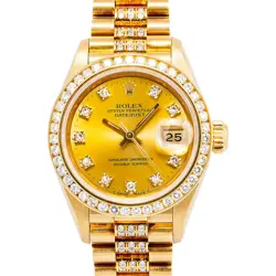 ROLEX DATEJUST 69178 18K YELLOW GOLD PRESIDENT DIAMOND CHAMPAGNE DIAL WATCH 26MM