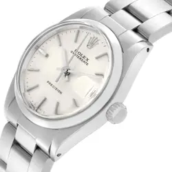 Rolex OysterDate Precision Silver Dial Midsize Steel Vintage Watch 6466