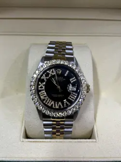 16233ROLEX DATEJUST  36MM TWOTONE WATCH BLACK DIAMOND DIAL & BEZEL JUBILEE BAND