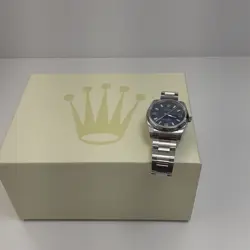 W/Box Papers 2015 Rolex Oyster Perpetual Steel Automatic 34 mm Blue Watch 114200