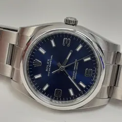 W/Box Papers 2015 Rolex Oyster Perpetual Steel Automatic 34 mm Blue Watch 114200